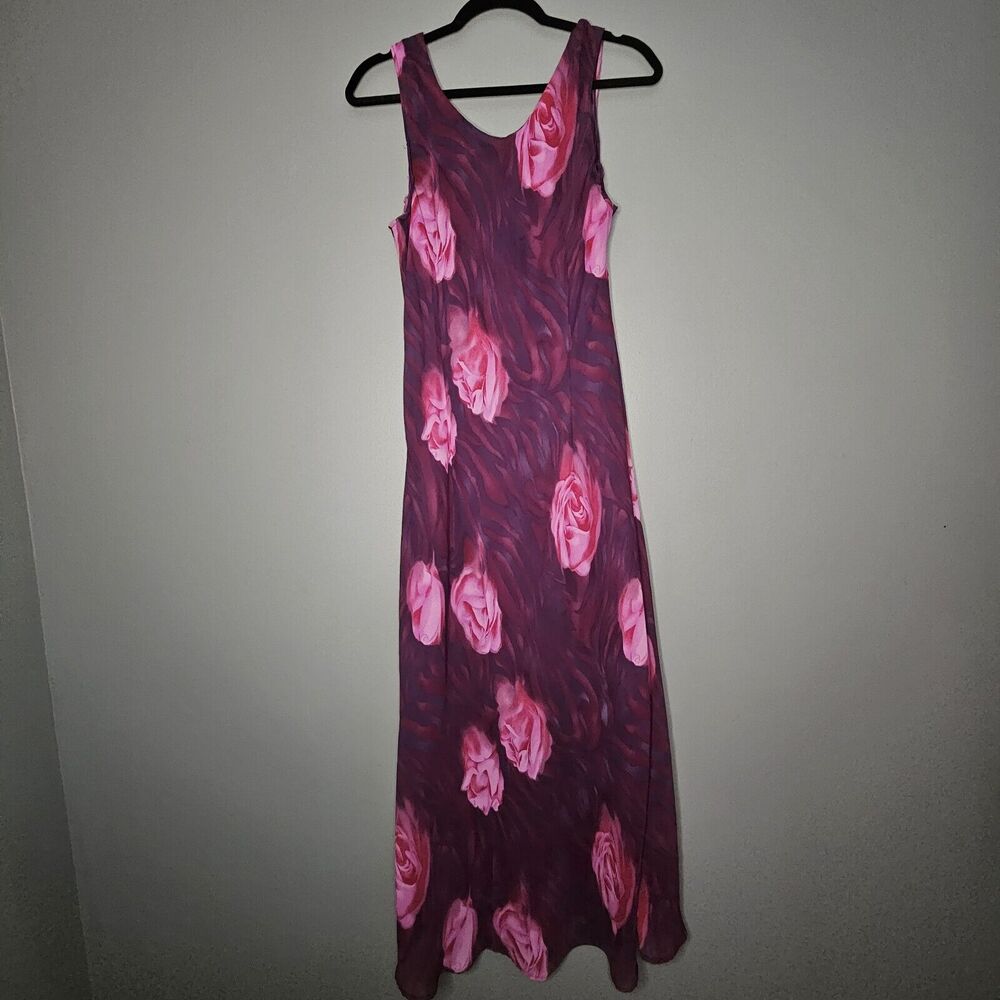 Mary McFadden Womens 10 Maxi Dress Floral Rose Print Sleeveless Purple Pink - Picture 2 of 7